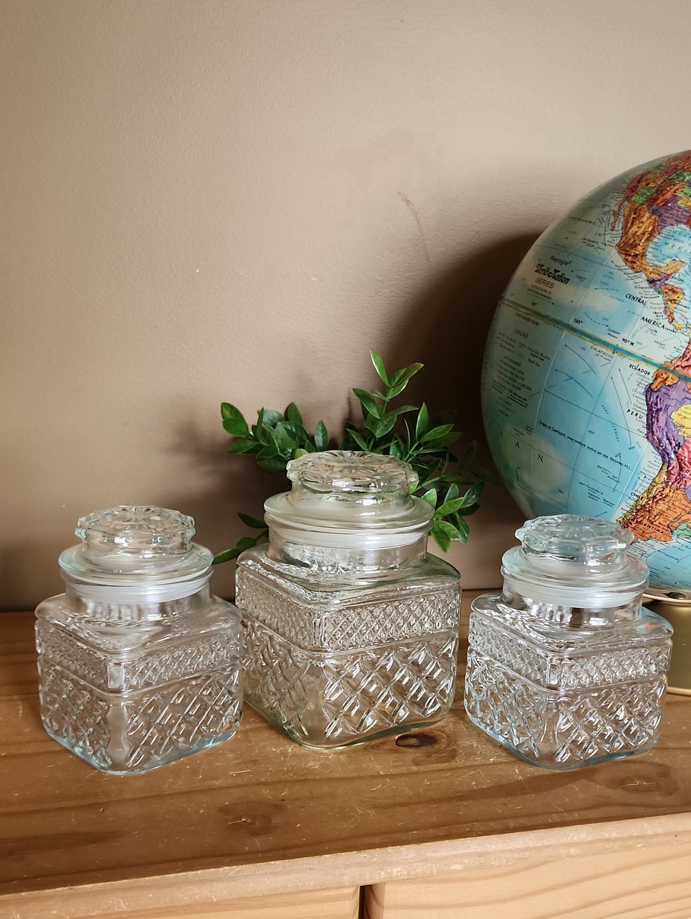 3 Vintage Wexford Anchor Hocking Square Glass Canister With Lid